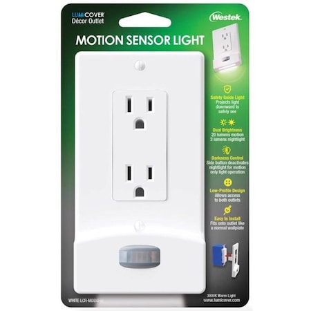 Westek Westek LumiCover Motion Activated White 1 gang Plastic Decorator Nightlight Wall Plate 1 pk LCR-MDDO-W